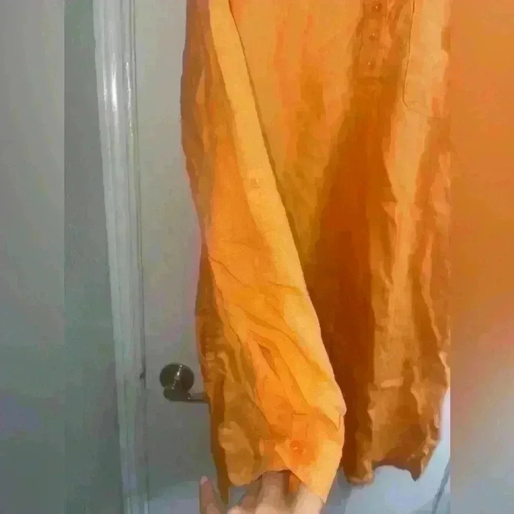 Martha Stewart collection 100% Linen orange 🍊 long sleeve dress NWOT size L - Picture 7 of 10